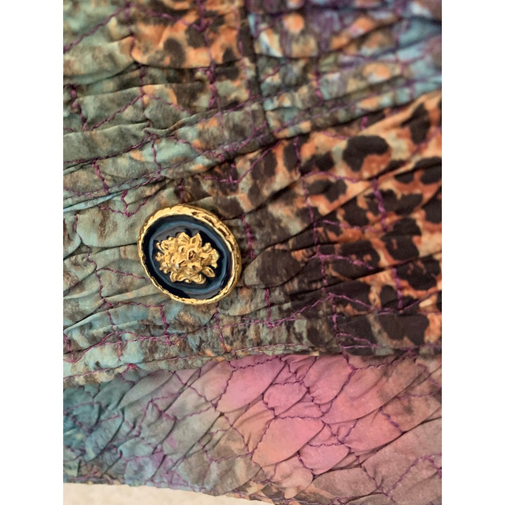 BOHO CHIC Textured Animal Print Jacket Teal Purple Orange Gold Button SZ 14 - Picture 2 of 11
